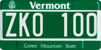 VT license plate ZKO100