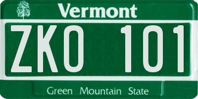 VT license plate ZKO101