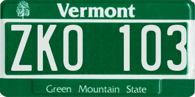 VT license plate ZKO103