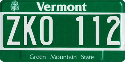 VT license plate ZKO112