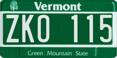 VT license plate ZKO115