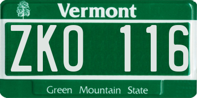 VT license plate ZKO116