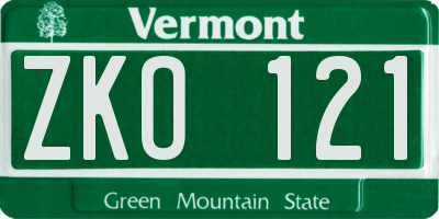 VT license plate ZKO121