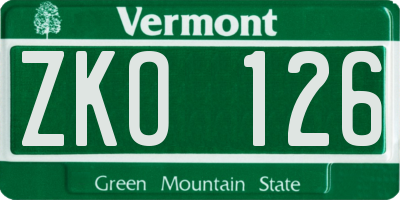 VT license plate ZKO126