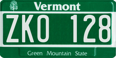 VT license plate ZKO128