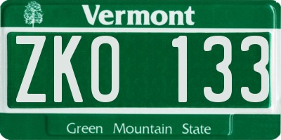 VT license plate ZKO133