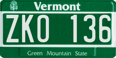 VT license plate ZKO136
