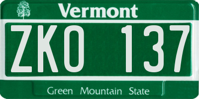 VT license plate ZKO137