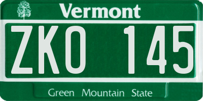 VT license plate ZKO145