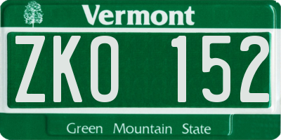VT license plate ZKO152