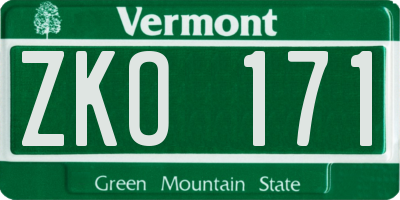 VT license plate ZKO171