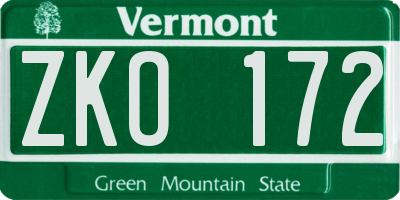 VT license plate ZKO172