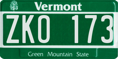 VT license plate ZKO173
