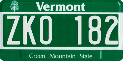 VT license plate ZKO182