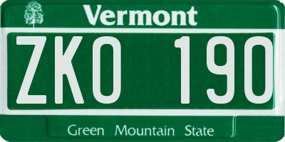 VT license plate ZKO190