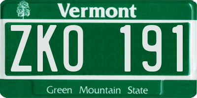 VT license plate ZKO191