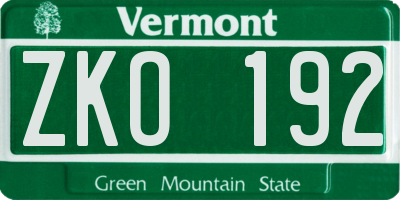 VT license plate ZKO192