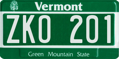 VT license plate ZKO201