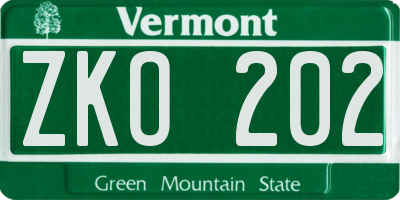 VT license plate ZKO202