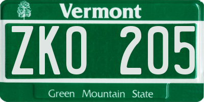 VT license plate ZKO205
