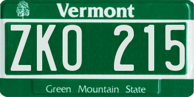 VT license plate ZKO215