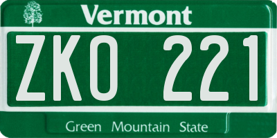 VT license plate ZKO221