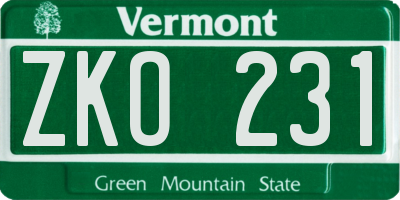 VT license plate ZKO231
