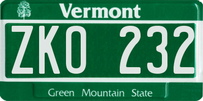 VT license plate ZKO232