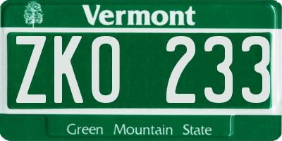 VT license plate ZKO233