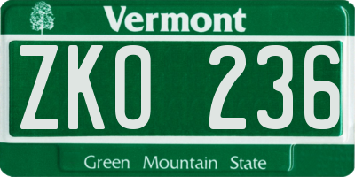 VT license plate ZKO236
