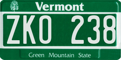 VT license plate ZKO238
