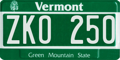 VT license plate ZKO250