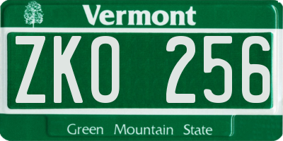 VT license plate ZKO256