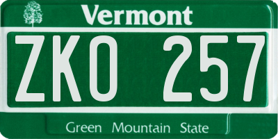VT license plate ZKO257