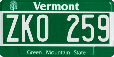 VT license plate ZKO259