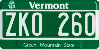 VT license plate ZKO260