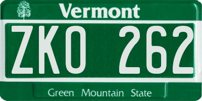 VT license plate ZKO262