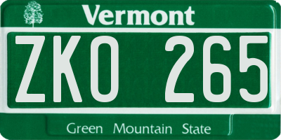 VT license plate ZKO265