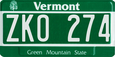 VT license plate ZKO274