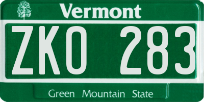 VT license plate ZKO283