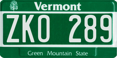 VT license plate ZKO289