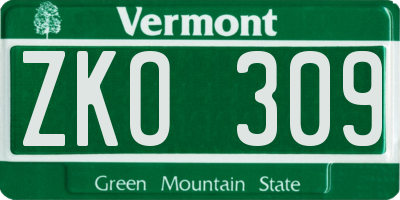 VT license plate ZKO309