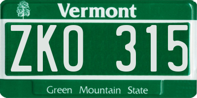 VT license plate ZKO315