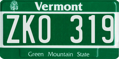 VT license plate ZKO319
