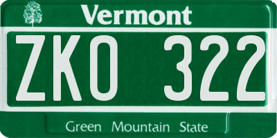VT license plate ZKO322
