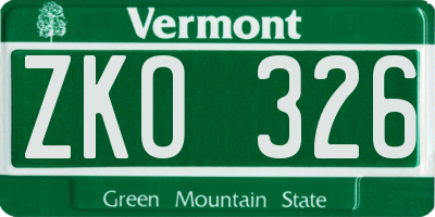 VT license plate ZKO326