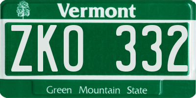 VT license plate ZKO332