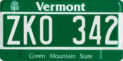 VT license plate ZKO342