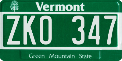 VT license plate ZKO347