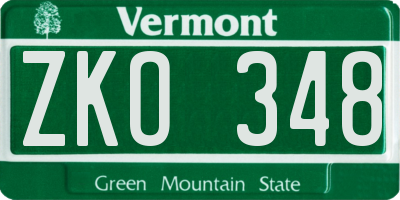 VT license plate ZKO348